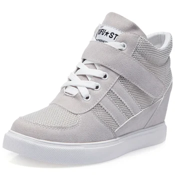 

2019 Breathable Mesh Women Casual Shoes Vulcanize Female Fashion Sneakers Wedge Lace Up High Leisure Footwears Tenis Feminino