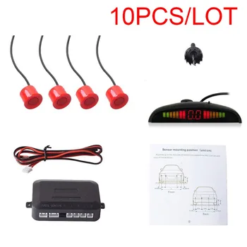 

10pcs Auto Vehicle Reverse Backup Radar System with 4 Parking Sensors Distance Detection+LED Distance Display+Sound Warning(Red)
