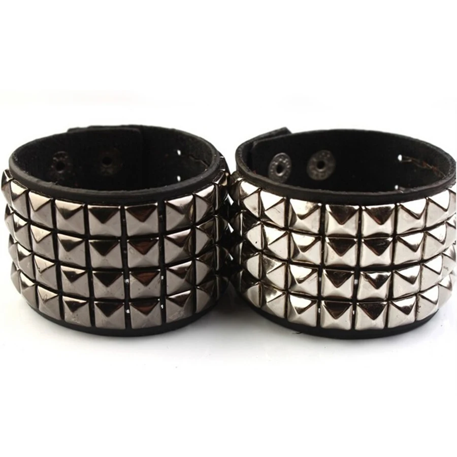 Хип хоп Сияющий широкий браслет панк кожа с заклепками браслеты рок 4 ряда 9 мм