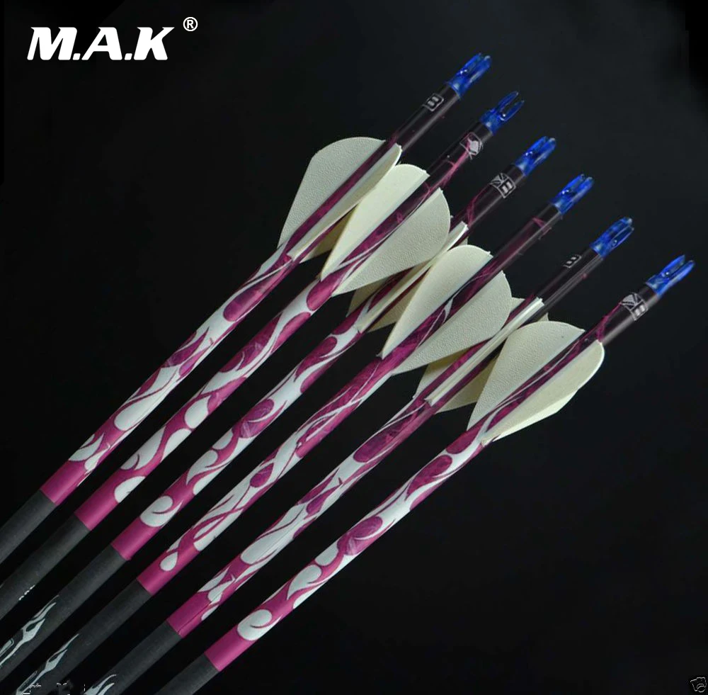 6pcs 30" Archery Pure Carbon Arrows for Compound Bow,Spine 400 7.5mm