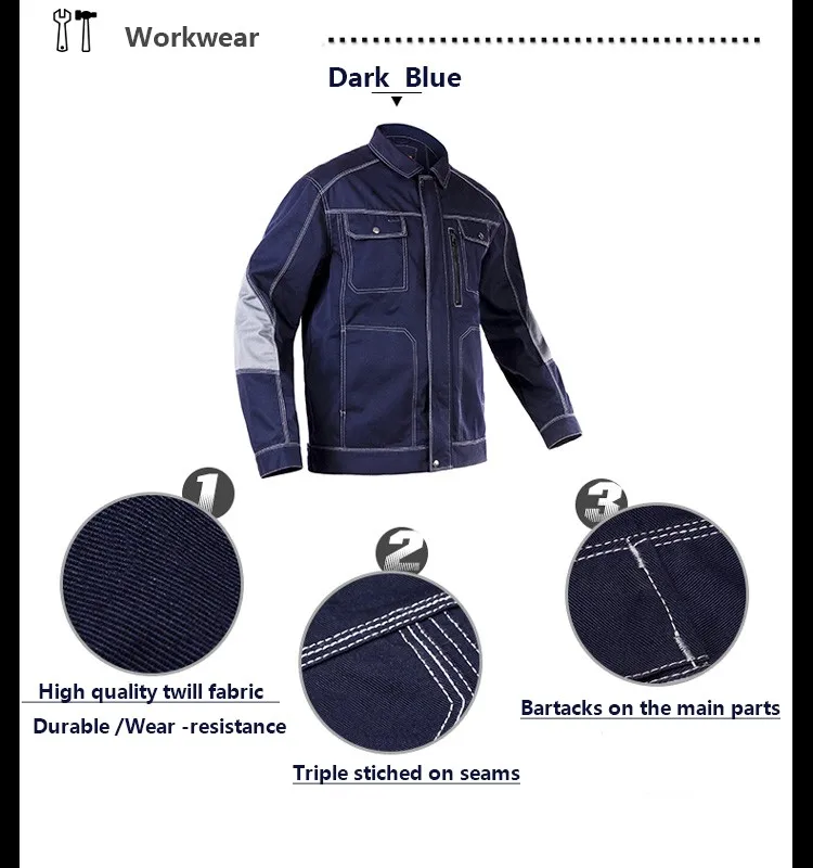 Bauskydd Высокое качество Прочный для мужчин s мульти карман темно синий Рабочая куртка спецодежды механик строительство