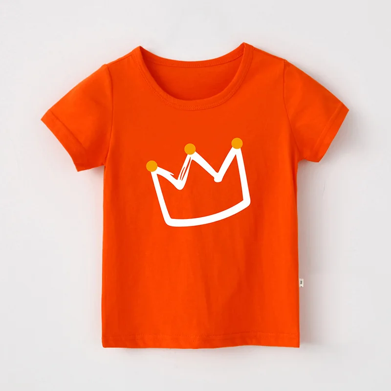 Модные хлопковые футболки для мальчиков и девочек, Детская футболка с рисунком короны летняя дышащая футболка ярких цветов, детская одежда - Цвет: Orange