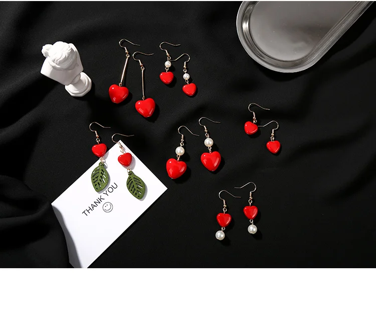 Романтические вишневые красные серьги в форме сердца, длинные висячие серьги для женщин, модные вечерние свадебные серьги, подарки