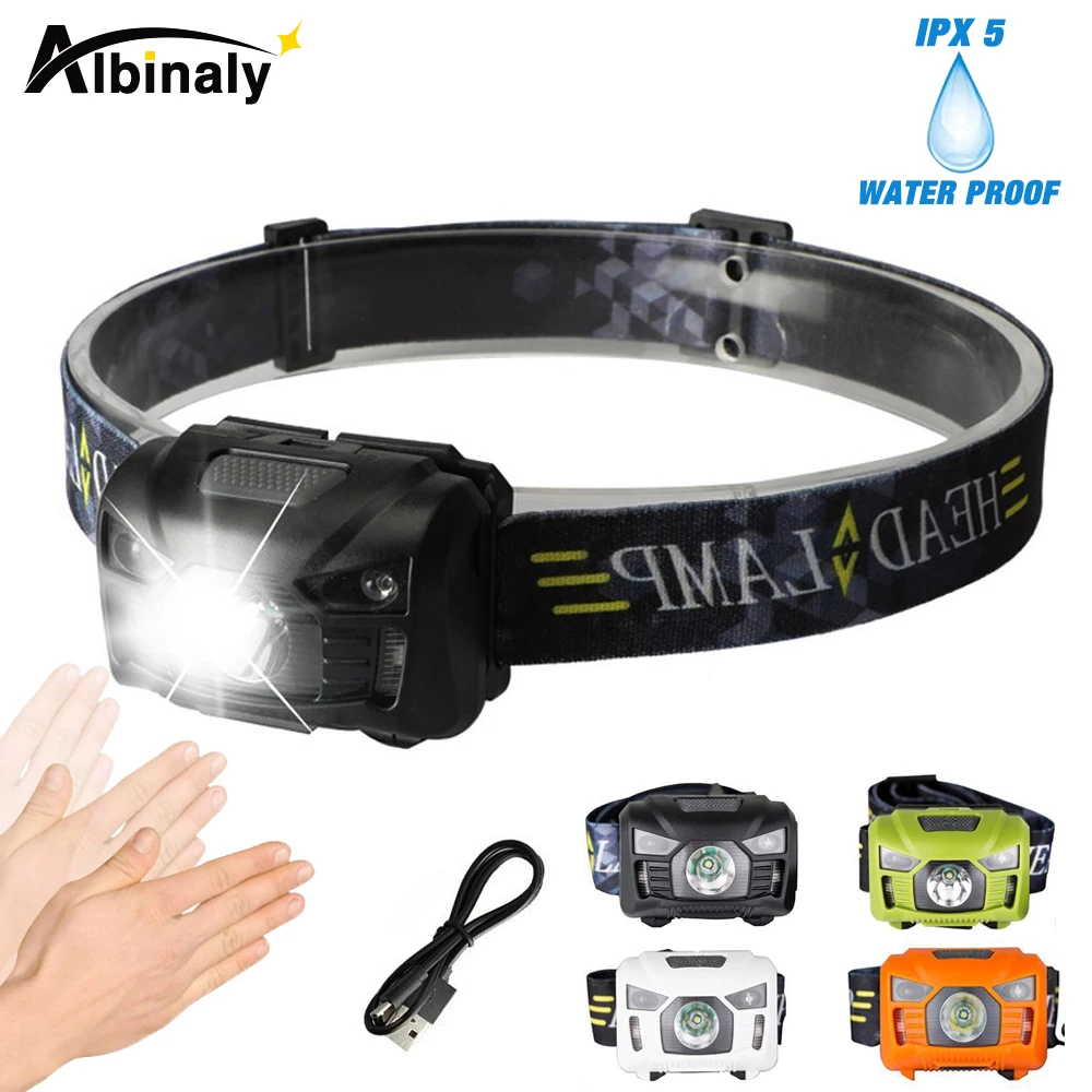 Налобный фонарь Albinaly светодиодный с датчиком движения 5 Вт|sensor headlamp|headlight