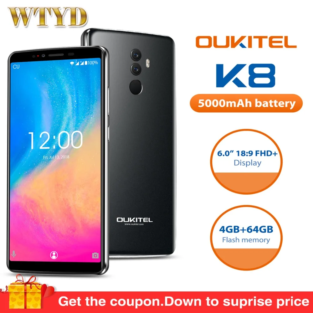 OUKITEL K8 смартфон с 5 дюймовым дисплеем восьмиядерным процессором MT6750T ОЗУ 4 Гб ПЗУ 64