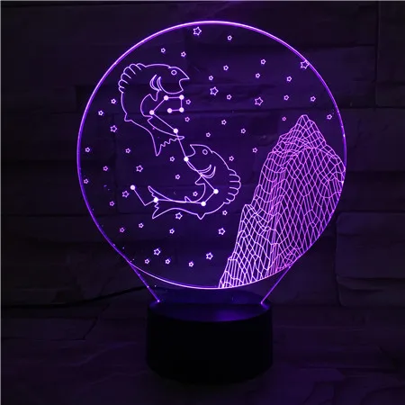 Западный Знаки зодиака ночной светодиодный сенсорный датчик 7 цветов Изменение Детский Ночник подарок рыбы настольная лампа