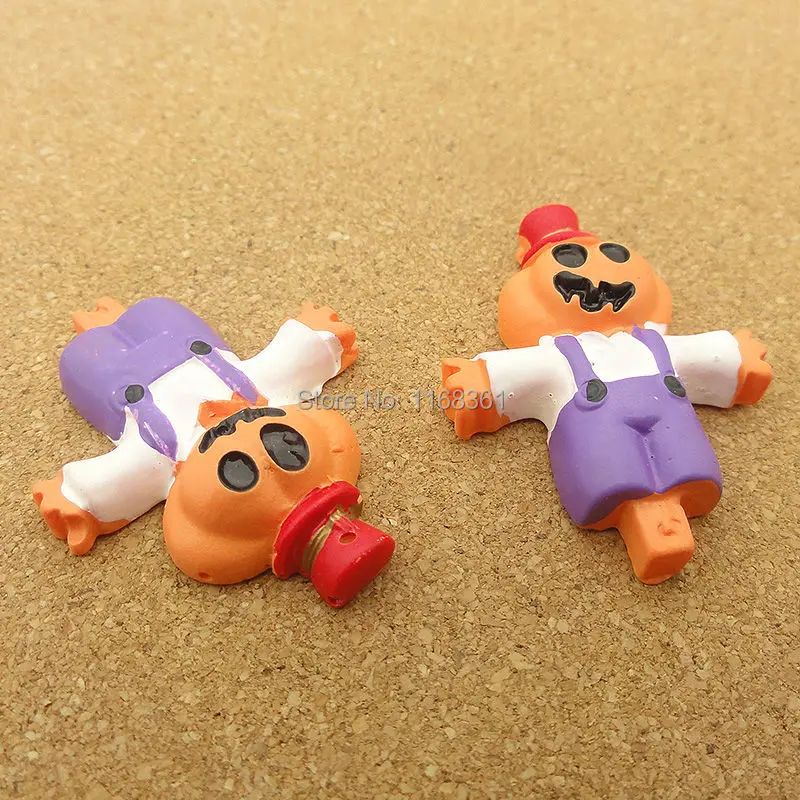 1pcs/lot resin flat back Halloween purple overalls Pumpkin cartoon 34mm Cabochons Hair Bow Center DIY Christmas decration C115-2