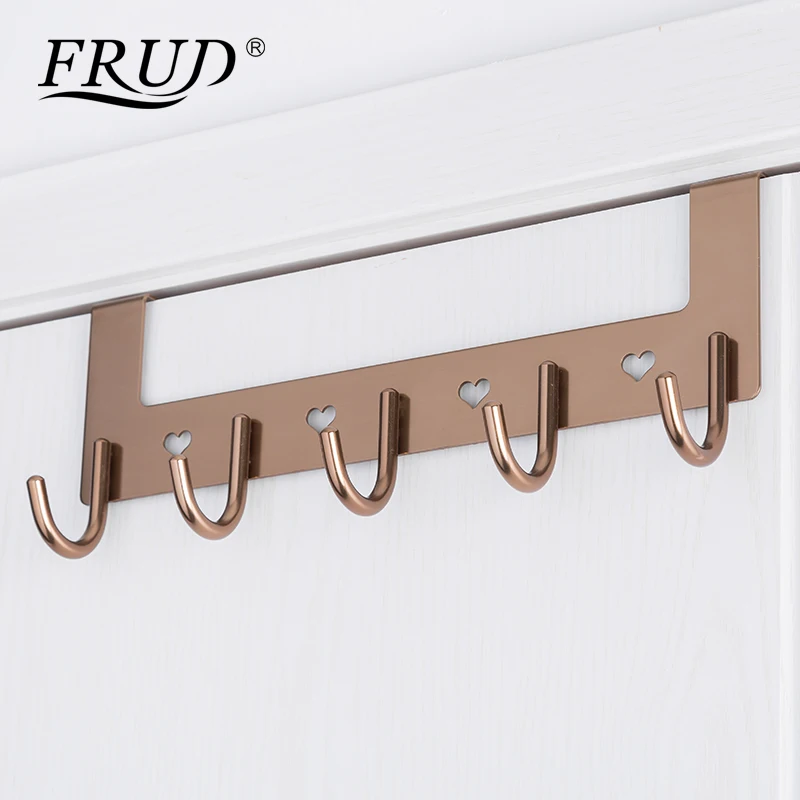 FRUD Brown Vintage Clothes Hook Towel Door Hook Space Aluminum 5 clothes Hooks No Need To Drill Holes Hardware accessoriesY38022