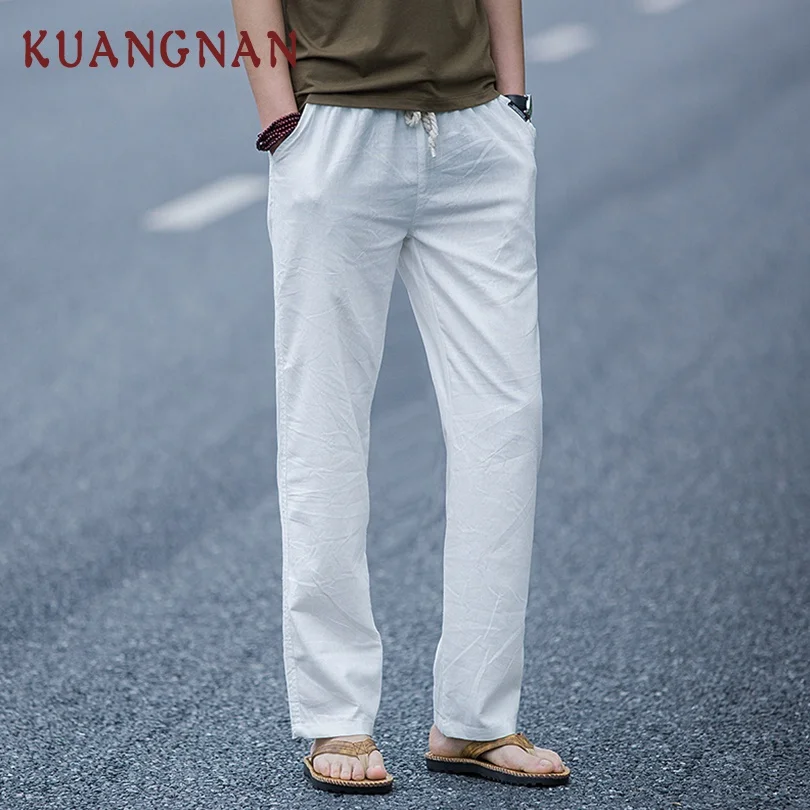 KUANGNAN Chinese Style Linen Pants Men Jogger Japanese Streetwear ...