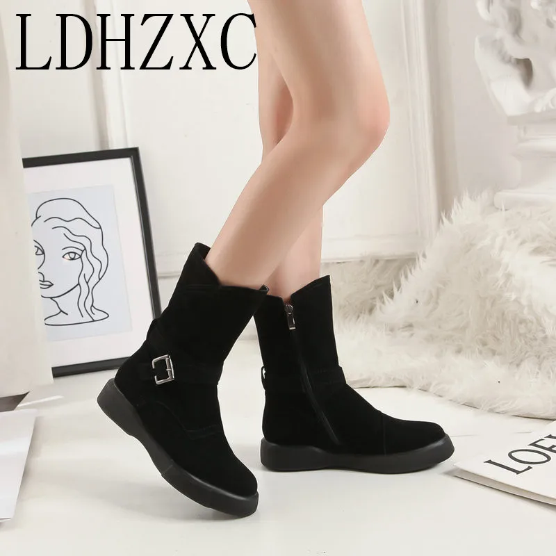 

LDHZXC Women Ankle Boots Fashion Solid Black Wedges High Heel Round Toe Lace Up Western Style Women Boots Size 33-43