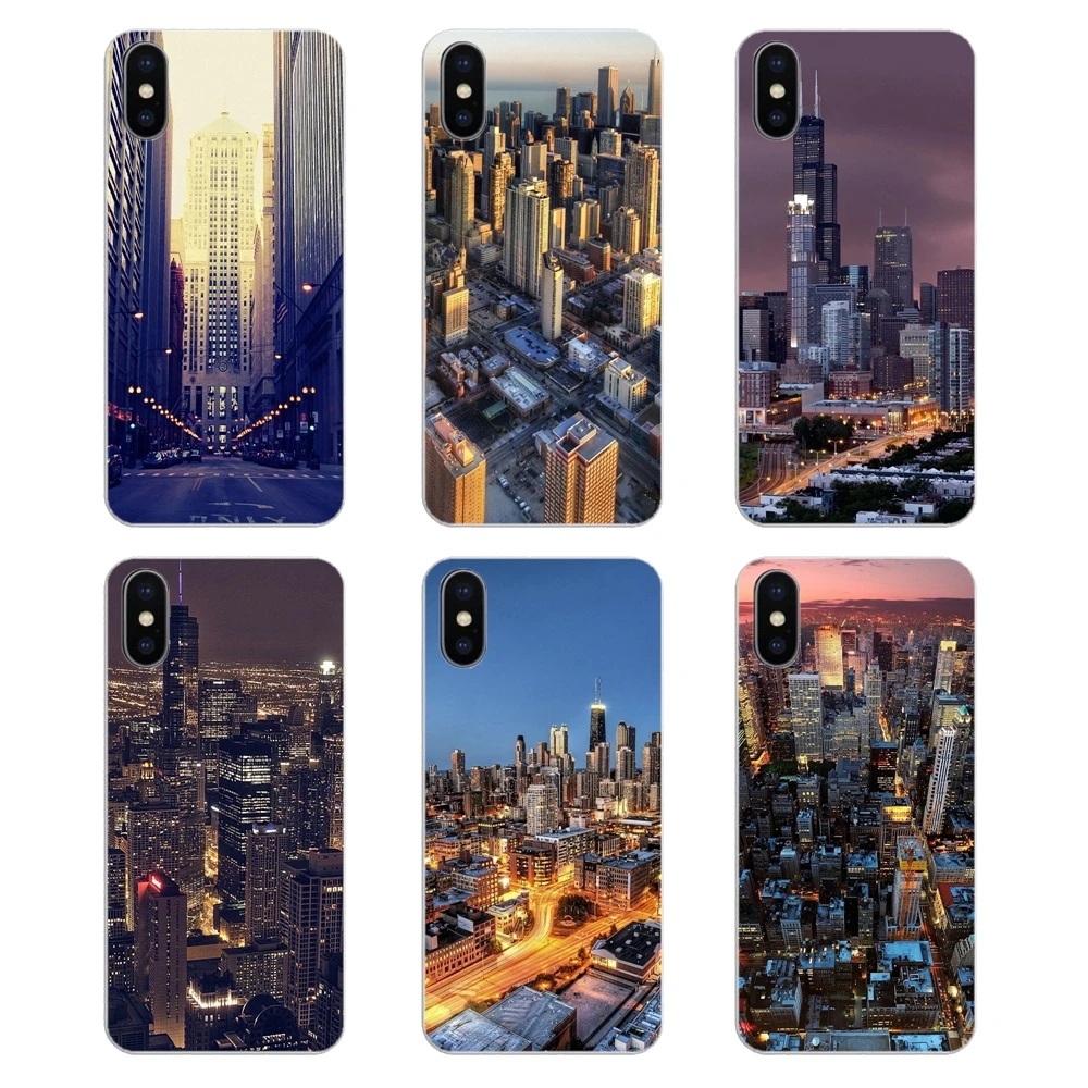 

For iPhone XS Max XR X 4 4S 5 5S 5C SE 6 6S 7 8 Plus Samsung Galaxy J1 J3 J5 J7 A3 A5 Soft Covers Chicago City Aerial View Night