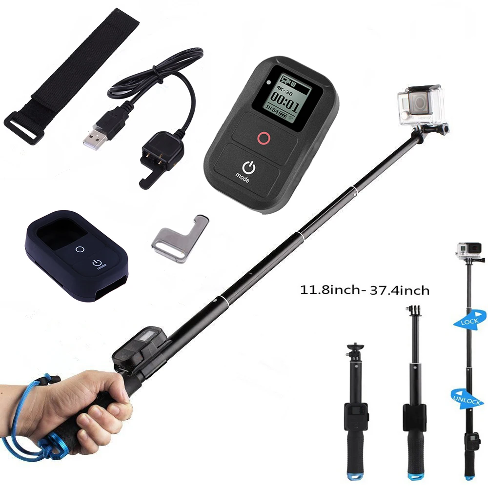 

Remote Control Accessories For GoPro+Silicone Case+Remote Telescopic Pole Extendable Monopod For GoPro Hero 7 65/4 Session Hero7