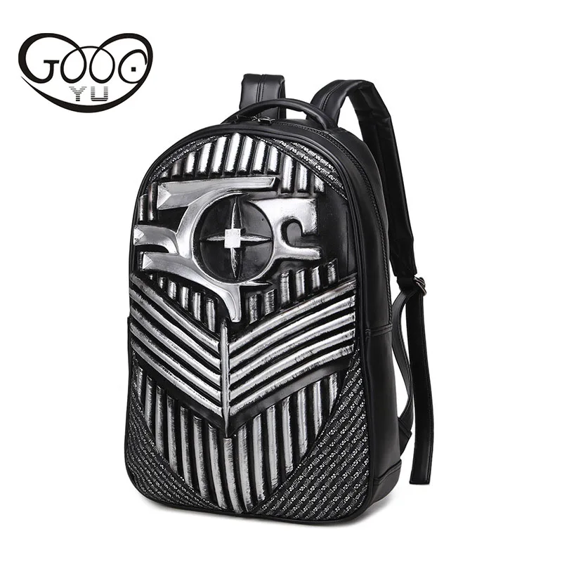 

New 3D shoulder bags men and women leather backpacks creative bullet rivets laptop backpacks Embossed relief student bags