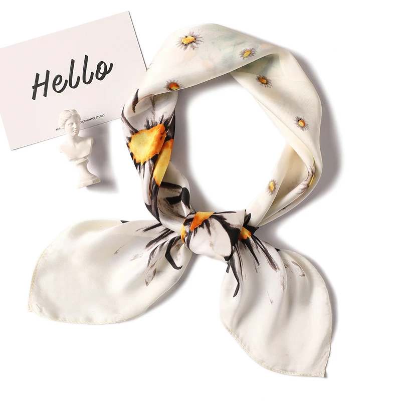 

Scarf Women Fashion Silk Square Scarves Female Neckerchief Floral Print Foulard Office Ring Scarfs Hijab