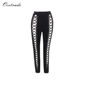 

Ocstrade New Arrival 2017 Fashion High Waist Women Sexy Lace up Bandage Pants Black