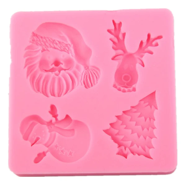 

Silicone Christmas Santa Tree Reindeer Fondant Cake Chocolate Decorating Mould Pink DIY Kitchen Baking