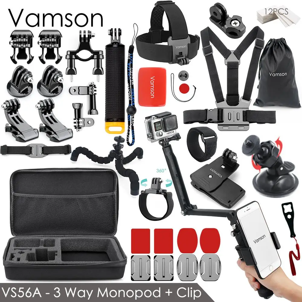 Набор аксессуаров Vamson для Gopro 7 xiaom yi 4k gopro hero 6 5 4 3 комплект креплений SJCAM SJ4000 / eken h9