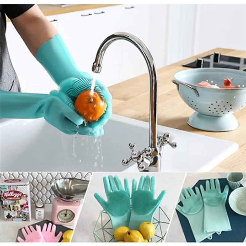 

Magic silicone scrub gloves Rubber Dish Washing Gloves Eco-Friendly Scrubber Cleaning Brush For Kitchen Bed Bathroom Hair Care