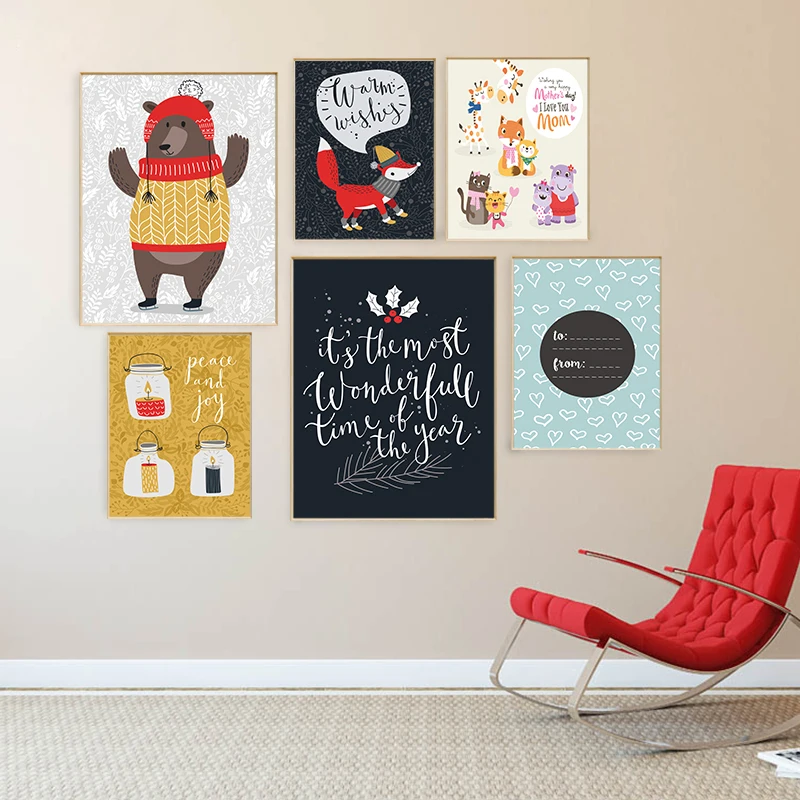 

Happy New Year Christmas Abstract Art Poster "Santa Claus" Christmas Elk Cartoon Style Wall Painting Living Room Home Decoration
