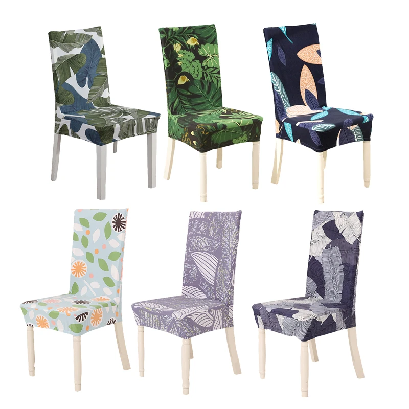 Universal Size Dining Room Chair Cover Tropical Leaf Printing Spandex  Stretch Chair Seat Covers Office Hotel Seat Protector Case