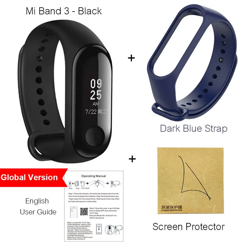 Xiaomi mi Band 3 mi Band 3 умный Браслет фитнес-трекер Браслет пульсометр мгновенное сообщение OLED сенсорный экран водонепроницаемый mi Band - Цвет: Global Dark Blue