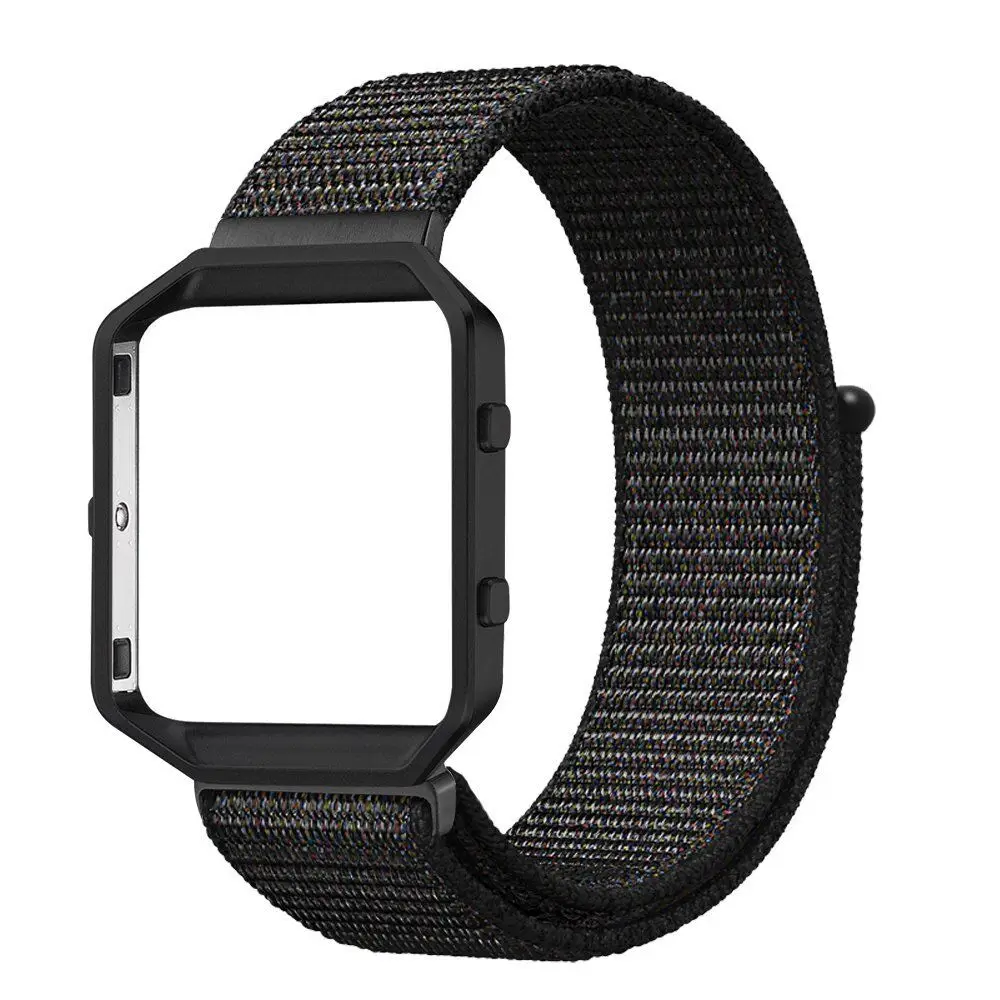 Спортивный тканый нейлоновый ремешок для часов+ цветная металлическая рамка 2 в 1 чехол для часов для Fitbit Blaze трекер активности Смарт-часы - Цвет ремешка: black...