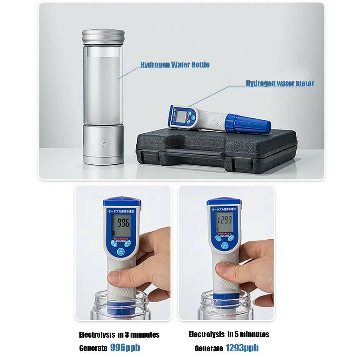  YUEWO 350ML Portable Hydrogen Rich Water Maker Electrolysis Ionizer Water Bottle Glass USB