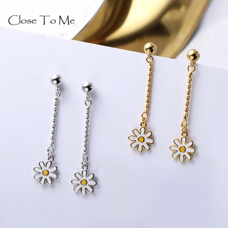 

Close To Me Real S925 Sterling Silver Handmade Fine Jewelry Small Daisy Simple Personality Drop Earrings for Women
