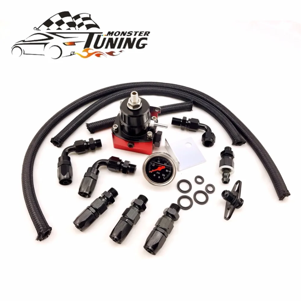 

Tuning Monster Universal Adjustable Fuel Pressure Regulator Gauge Kit & AN 6 Fitting End Red Black Color