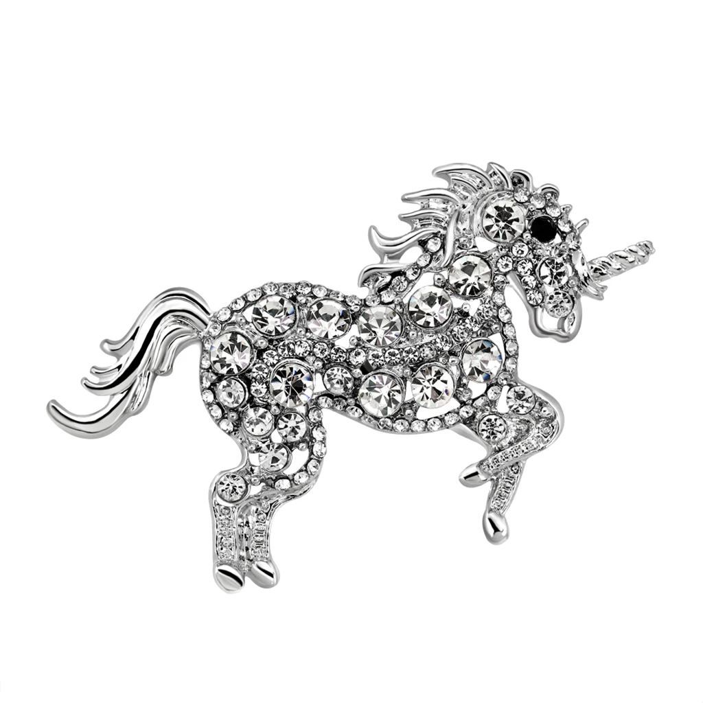 Hot Sa;e Vintage Rhinestone Unicorn Brooches Pins Animal Jewelry Costume Horse Shaped Badge For Coat Bags Clothing Ornament