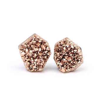 

Irregular Natural Stone Earrings 6-8mm Sparkling Stud Earrings DIY Rose Gold Blue Silver Color Druzy Opal Earrings For Women
