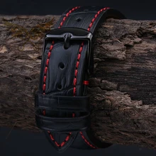 18 mm 19 mm 20 mm 21 mm 22 mm 23 mm 24 mm nouveau hommes haute qualité en cuir véritable noir Grain Croco rouge point bande Watch Strap