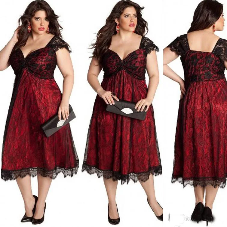 

2015 Tea Length Plus Size Formal Dresses to Evening Party Gowns With Lace Sweetheart vestidos de madrina de boda