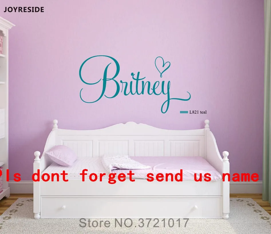 

JOYRESIDE Wall Decal Vinyl Sticker Personalized Custom Name With Heart Home Decor Nursery Girls Baby Kids Bedroom Design XY054