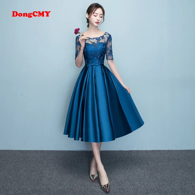 DongCMY Новое поступление 2019 короткие синий цвет платье для выпускного вечера элегантные вечерние женские платья - изображение