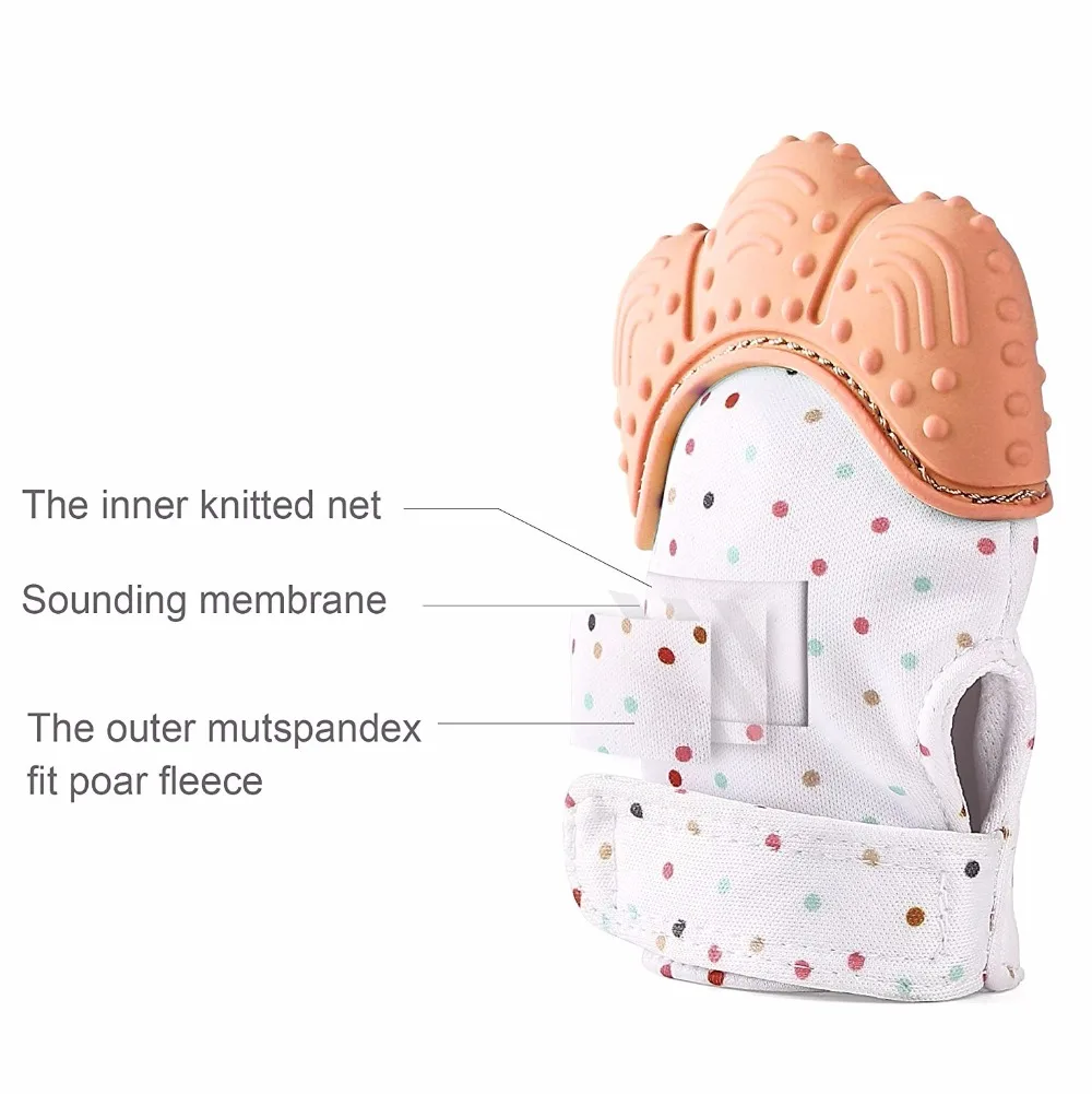 Перчатки для новорожденных, силиконовые детские перчатки для прорезывания зубов, перчатки для прорезывания зубов, конфетная обертка, звуковая Прорезыватель зубов