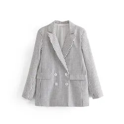Горячая Распродажа XSXZ75-27199 европейской и американской моды полоса двубортный костюм с длинными рукавами куртка