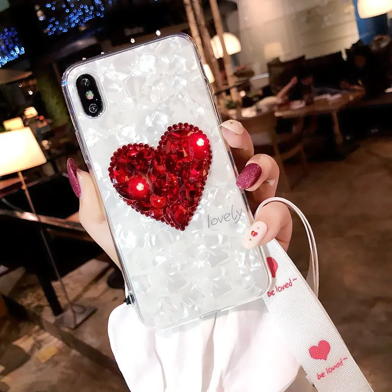 Модный алмазный милый женский силиконовый мягкий чехол с ремешком для iphone 6 6s 7 8
