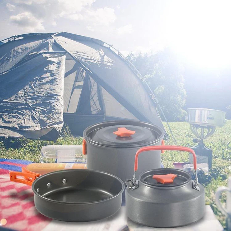 Acampamento ao ar Utensílios de Mesa Turísticos com Colher Livre Acampamento Panelas Piquenique Conjunto Chaleira Utensílios Dobrável Garfo Faca 2 Louça para ar livre