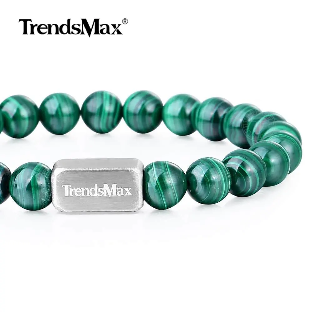 

Natural Stone Beaded Bracelet for Women Men Stretch Link Chain Stainless Steel A Malachite Heal Release Jewelry Gift TBB01124