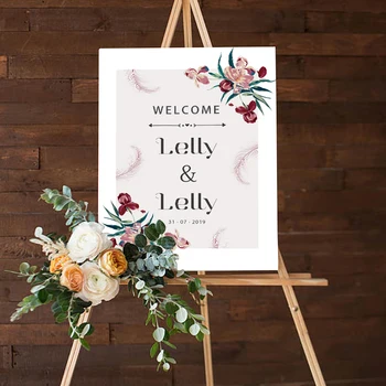 

free shipping 1pc Private custom logo Wedding favor engagement welcome sign sticker garden pink flora festival party decorations