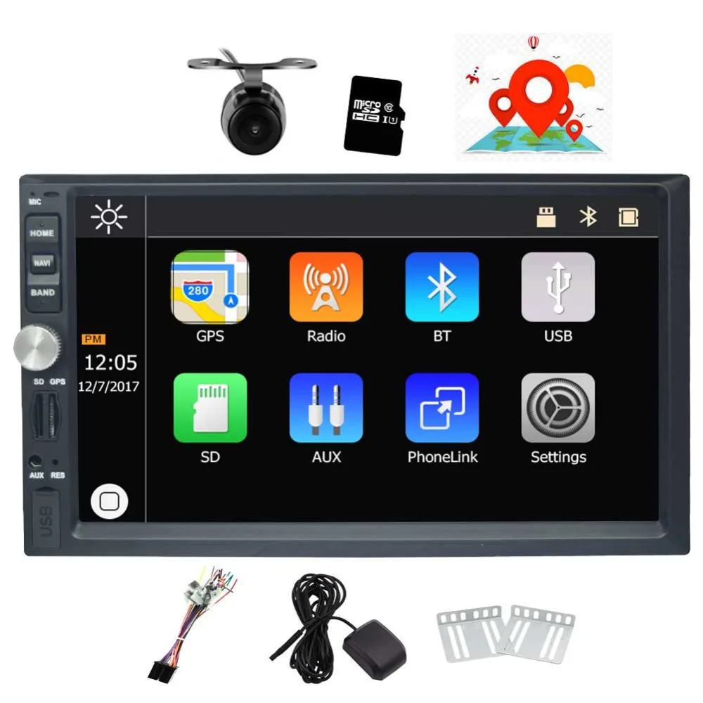 

Double din Car GPS Navigation 7'' Car Stereo Autoradio Blueotooth Video Audio Player in Dash Car MP5 player+8GB Card+Rear camera