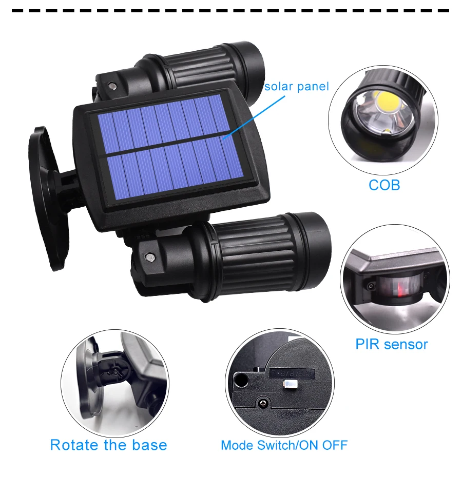 Модернизированная 600lm Солнечная лампа наружная Водонепроницаемая 10 Вт освещение регулируемый угол COB светодиодный солнечный прожектор с датчиком движения