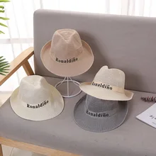 Новая Соломенная шляпка унисекс шляпы Audlt джаз шляпа ведро шляпа-Панама летняя шляпа для женщин мужчин письмо вышивка Панама шляпа