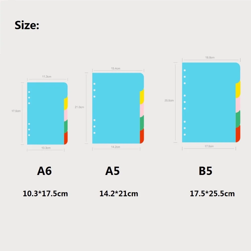 2 шт./лот, B5/A5/A6, цветные разделительные страницы(5 листов) для спиральных блокнотов; отдельные листы для блокнотов