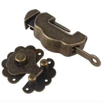 

1set Bronze Antique Chinese Old Style Lock+Antique Chinese Printing Lock For Wood Suitcase Drawer Cabinet Antique lock