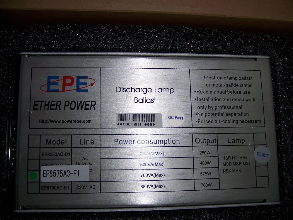 Электронный металлогалогенный балласт 575 Вт и воспламенитель EP8575AC-F1