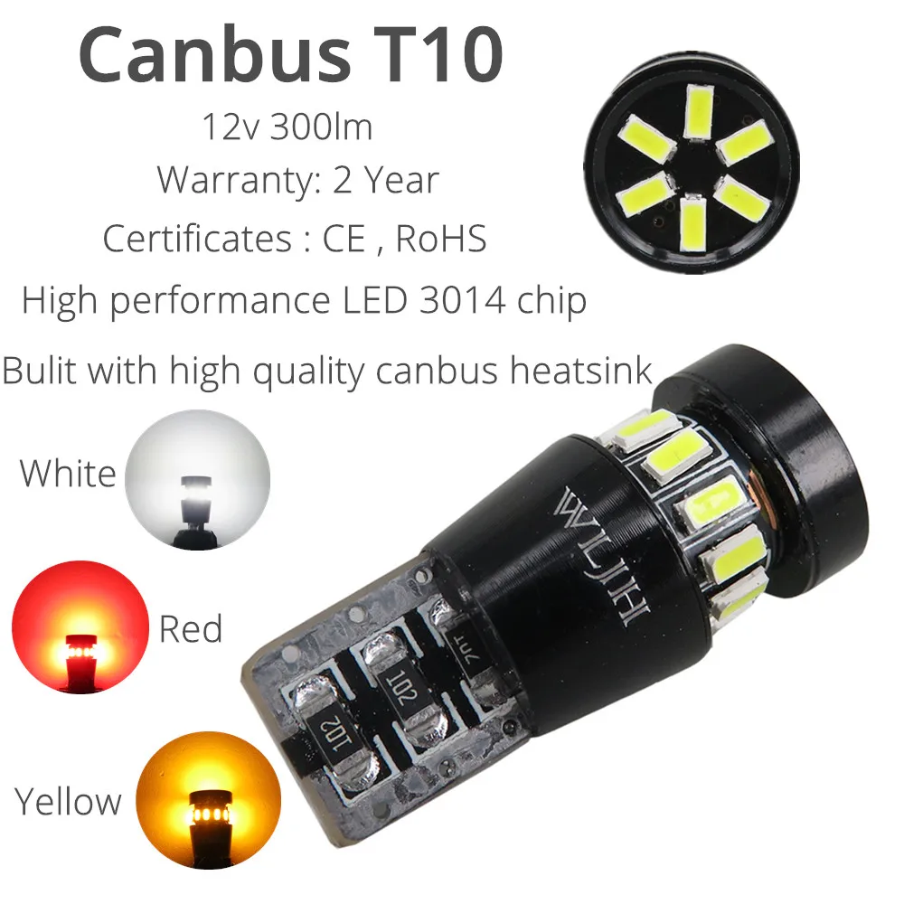 WLJH 2x Canbus автомобильный LED T10 W5W 3014 SMD парковочный свет для Ford Focus 1 2 3 Fiesta Galaxy Kuga Mondeo 4