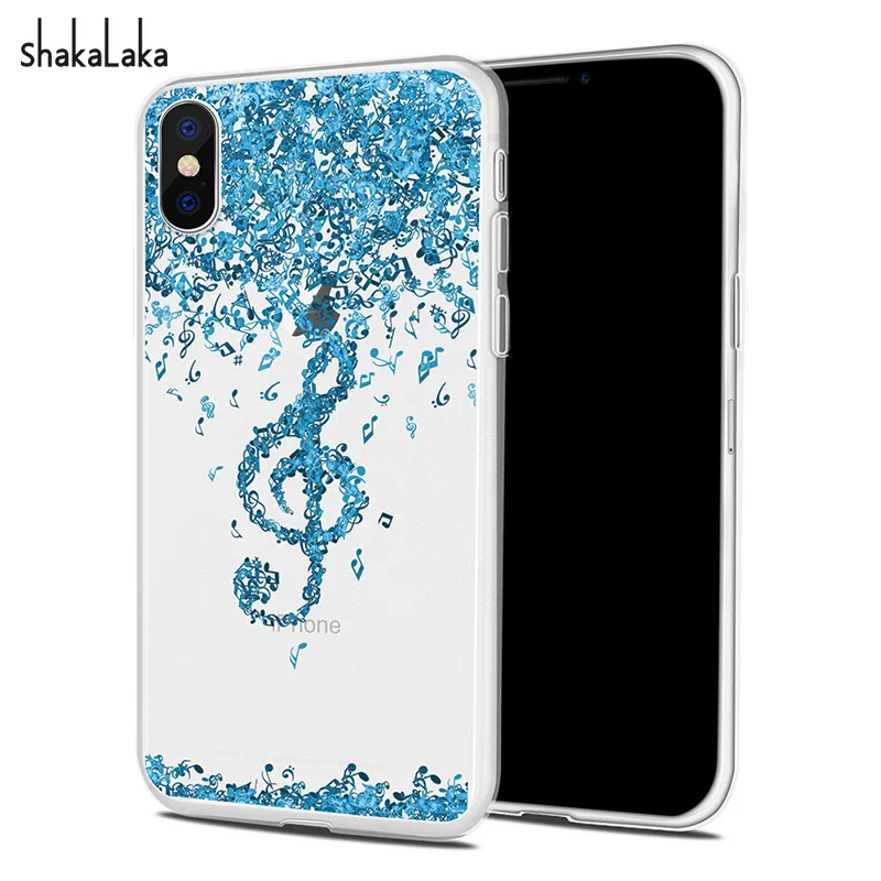 

Fashion Soft Phone Case Cover for iPhone X 5s SE 6S 7 8 Plus case Cute Music Notes Back Clear Capa Shell Blue Fundas Coque
