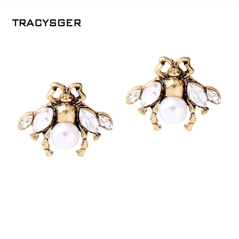 

AB-ed01480b/TRACYSGER/Retro bees simple joker pearl insect earrings